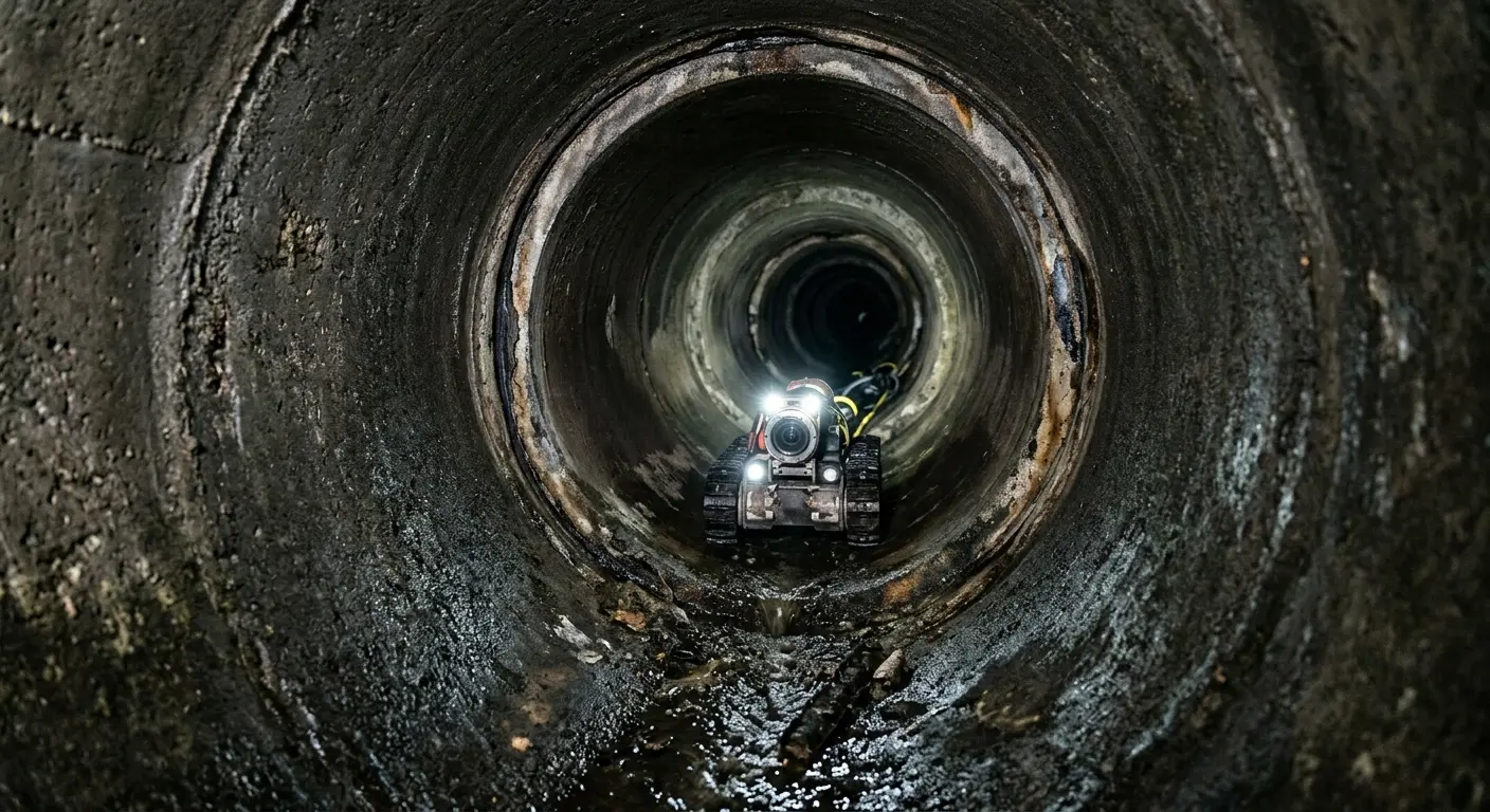 Robotic sewer camera inspecting pipe interior for Sewer Line Repair in East Windsor